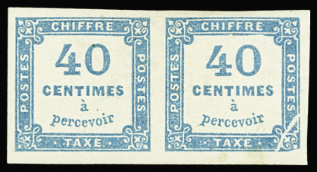 N°7 40c bleu, PAIRE, un ex. variété d'impression dans l'angle inférieur droit, neuf *, TB, certif. Miro