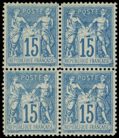 N°90f 15c bleu, FAUX de Châlons, BLOC de 4, neuf *, TB