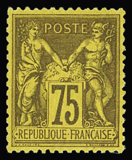 N°99a 75c violet sur jaune, fraîcheur postale, très bon centrage, neuf *, TTB/Superbe