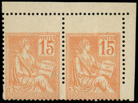 N°117 Mouchon, 15c orange, PAIRE petit cdf, piquage DECALE, format PLUS GRAND, neuf *, TB