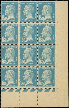N°181 Pasteur,  1f50 bleu, BLOC de 12 cdf non daté, FAUX de Marseille, neuf **, TB