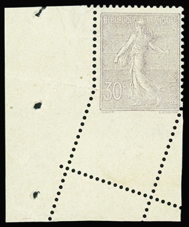 N°133 Semeuse Lignée, 30c lilas, variété de PIQUAGE spectaculaire en cdf, neuf *, inf. ch., TB