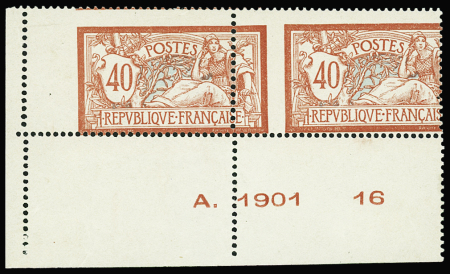 N°119 Merson, 40c rouge et bleu, PAIRE cdf N°, PIQUAGE à CHEVAL, neuf **, 1 t. *, TB
