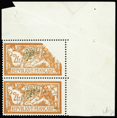 N°145 Merson,  2f orange et vert-bleu, PAIRE cdf CENTRE DEPLACE et impression PARTIELLE par pliage, neuf **, TTB