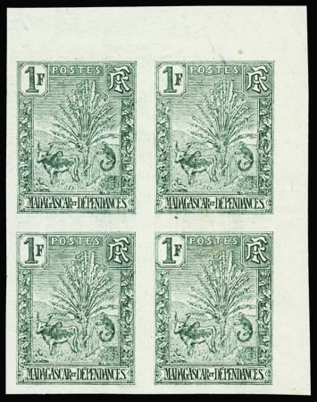 N°75b 1f vert, variété en bloc de 4 non dentelé, cdf,