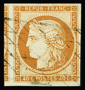 N°5 40c orange, obl grille sans fin avec un voisin,