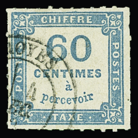N°9 60c bleu, percé en ligne, obl. càd Troyes, TB,
