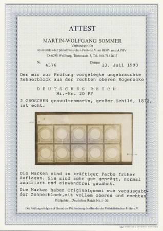 1872, 2 Gr grauultramarin Grosser Brustschild in postfrischem