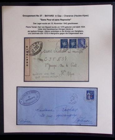 37 lettres, cartes postales et documents concernant