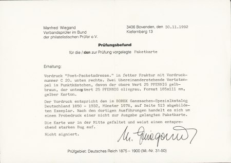 1880-1885 PFENNIG GANZSACHEN: Post-Packetadresse mit