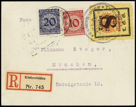 1923, 2 rekommandierte Briefe aus Innsbruck frankiert