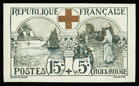 N°156a 15c + 5c Infirmière, non dentelé, neuf * (trace