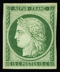N°2 15c vert, neuf (*), TB. Certificat Calves