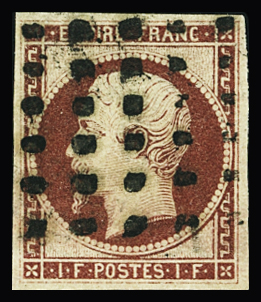 N°18 1f carmin, obl. gros points, TB. Signé A.Brun