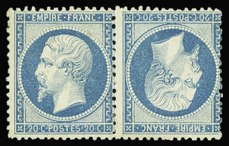 N°22b 20c bleu en paire tête-bêche neuf *, TB