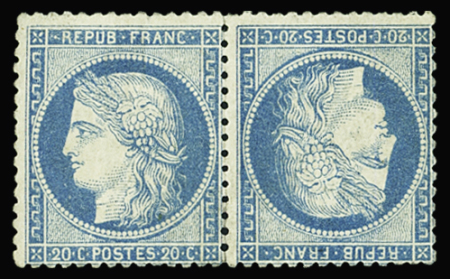 N°37c 20c bleu paire tête-bêche, neuf sans gomme, TB.