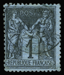 N°84 1c noir sur bleu de Prusse, obl., léger défaut.