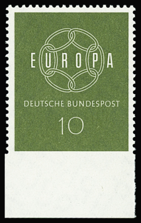 ALLEMAGNE n°320Uu EUROPA 1959, variété avec dentelure