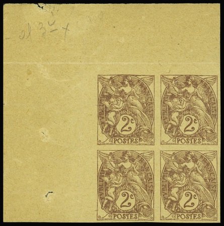 N°108c 2c brun-lilas non dentelé papier GC en bloc