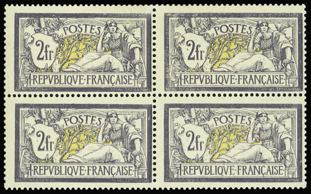 N°122 2f violet et jaune en bloc de 4, neuf **, TB.
