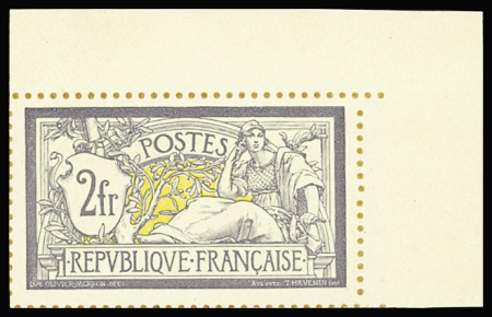 N°122 2f violet et jaune non-dentelé sur bristol avec