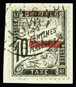 N°10 10c noir, obl. sur petit fragment, TB. Signé A.Brun