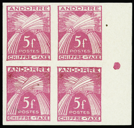 N°29a 5f rose NON DENTELE accidentel, en bloc de 4