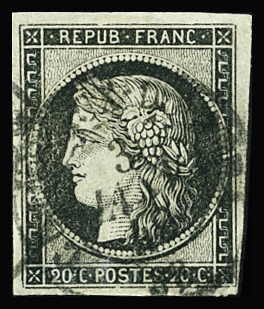 N°3a 20c noir sur blanc obl. càd Clairvaux-du-Jura
