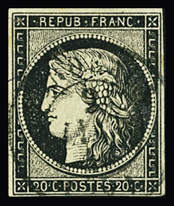 N°3a 20c noir sur blanc obl. càd Bordeaux 2 janv 49