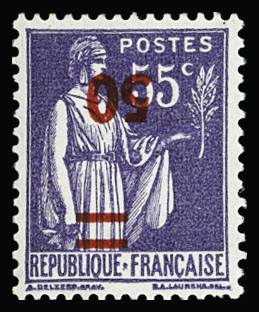 N°478a 50c sur 55c violet, variété surcharge renversée,