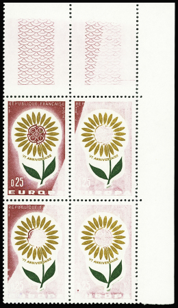 Bande de 5 du timbre 25ct Europa France 1964, avec