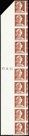 N°1009Aa 6f brun-orange en bande de 10 non dentelé