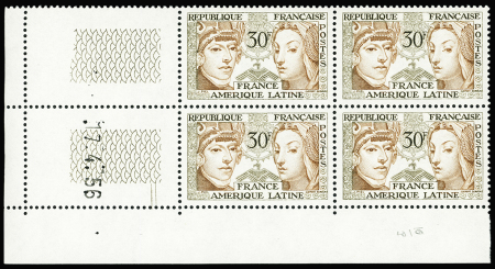 N°1060 30f  "France-Amérique latine", bloc de 4 coin