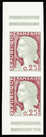 N°1263 25c gris clair et carmin foncé en paire de carnet
