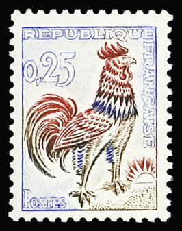 N°1331d 25c "Coq de Decaris" avec papier fluorescent,