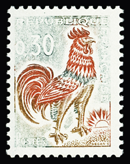 N°1331A 30c "Coq de Decaris" vert manquant, neuf **,