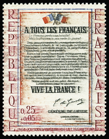 N°1408 25c + 5c "Appel du 18 juin", variété impression