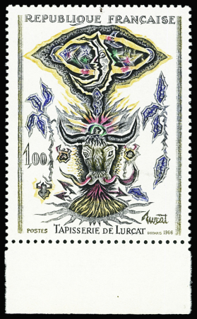 N°1493b 1f "Tapisserie de Lurçat" feuilles gris-noir,