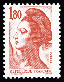 N°2220a Liberté 1f80 rouge, variété sans phosphore,