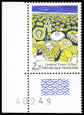 N°2401b 2f20 "Carnaval de Venise" couleur rouge absente,