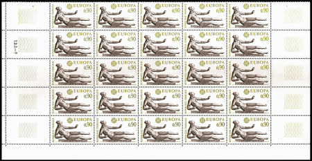 N°1789/90 Europa France1974, bande de 5 avec trace