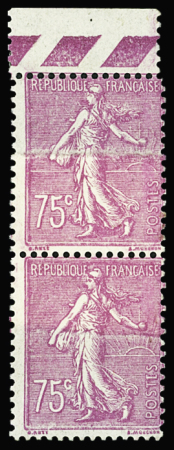 N°202f 75c lilas-rose, variété impression sur raccord