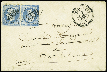 N°22b 20c bleu en paire TETE-BECHE obl. GC 4359 sur