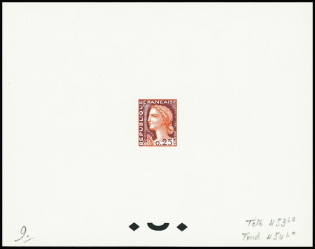 N°1263 25c Marianne de Decaris, épreuve rouge foncé