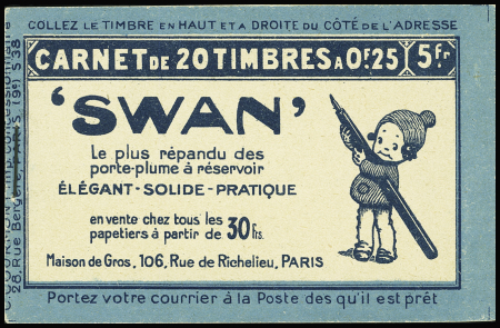 N°140-CI 3 25c bleu surchargé ANNULE en carnet de 20,