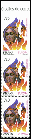 ESPAGNE N°3117 EUROPA 1998, bande de 3 verticale avec