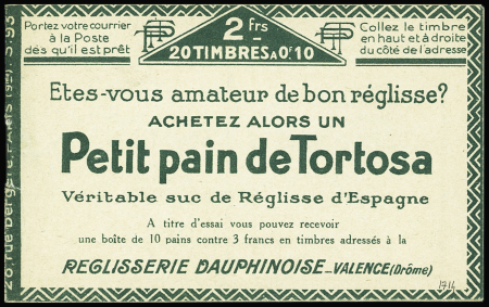 N°170-CA 1 10c vert surchargé SPECIMEN en carnet de