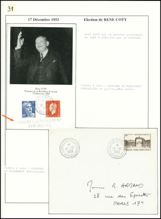 1953, Lot de 25 plis de l'élection de René Coty (17