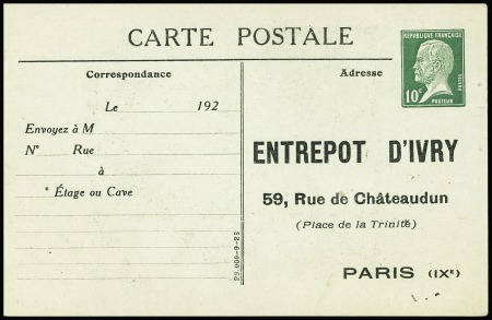 N°170-CP 10c Pasteur "Entrepôt d'Ivry", trous d'épingle