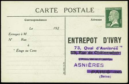 N°170-CP 10c Pasteur "Entrepôt d'Ivry" à Asnières,